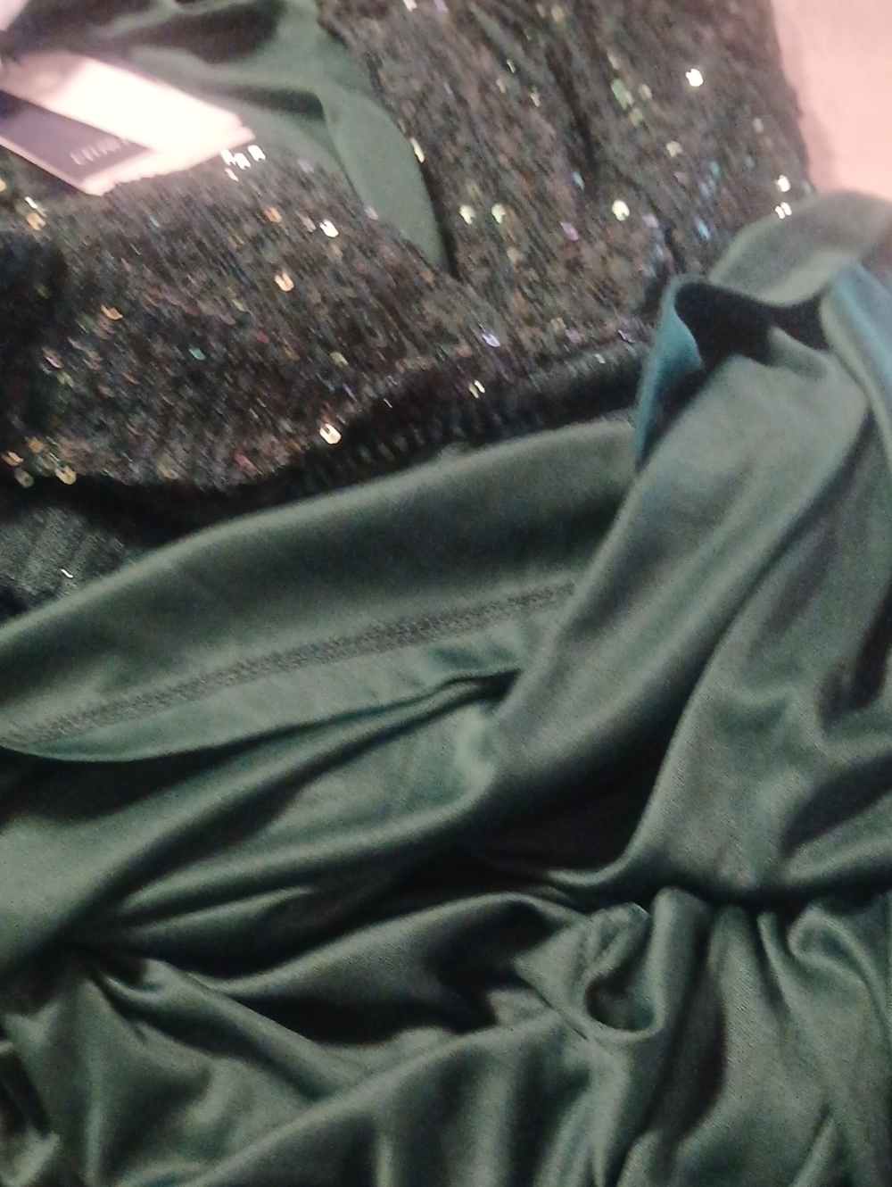 crown & ivy Green Sequin Draped V-Neck Blouse - Picture 7 of 9